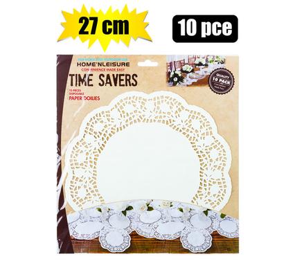 Doilie paper rnd white 10pc 27cm