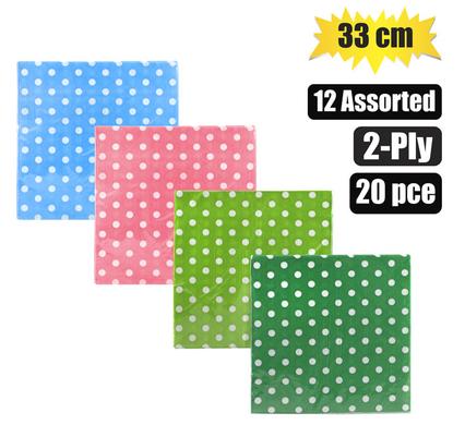 Serviettes 2ply 33cm 20pc dots