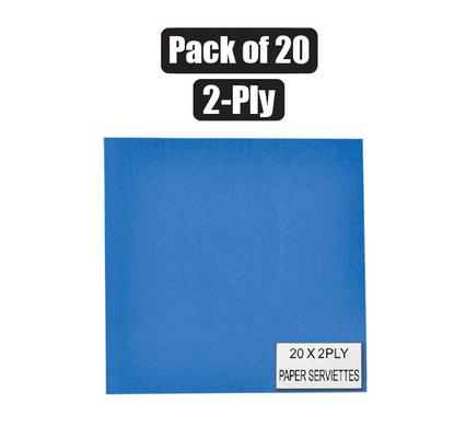 Serviettes 2ply 33cm 20pc plain blue